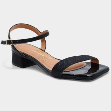Imagem de Sandália Vizzano Salto Baixo Glitter Feminina - Preto, 37