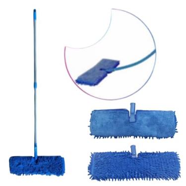 Imagem de Mop Flat Rodo Esfregão Duplo (dupla face) com cabo flexível e extensível ajustável de 85 cm a 175 cm- Ideal para mármores, porcelanatos, sintéticos, ceramicas, madeiras- Limpeza em geral, Clean Tech