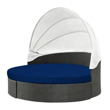 Imagem de Thankyall Capa de almofada para sofá ao ar livre, capa de cama redonda impermeável de 167 cm com elástico, capa de substituição para sofá-cama, almofada redonda para uso externo, apenas capa (azul