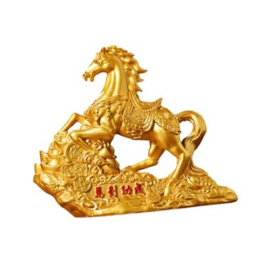 Imagem de Ioensy Estátua de Cavalo Feng Shui Artesanato Chinês Miniatura Ornamento de Resina Esculturas de Cavalo para Mesa Sala de Estar, Ouro