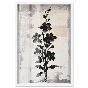 Imagem de Black Hollyhock I Shadowbox Print Floral Wall Decor por Art Remedy, moldura branca, 43 x 63 cm
