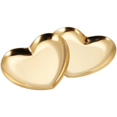 Imagem de SOFPLATE 2 peças 8,4 x 9,1 cm bandeja de joias de coração de ouro pequena bandeja de metal para joias de aço inoxidável suporte de armazenamento em forma de coração para anéis, brincos, colares