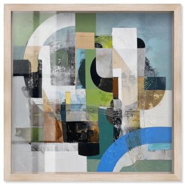 Imagem de Mosaic of Shapes II Shadowbox Print Modern Wall Art por Art Remedy, moldura loira, 43 x 43 cm