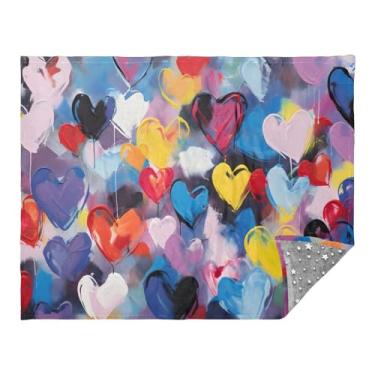 Imagem de CEBUGI Cobertor de flanela quente macio 127 x 178 cm para sofá, cama, escritório, acampamento, viagem, aquarela, corações, uso em todas as estações