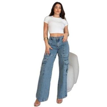 Imagem de CALÇA JEANS FEMININA WIDE LEG CARGO RELAXED CINTURA BAIXA-Feminino
