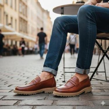 Imagem de Sapato Mocassim em Couro Legítimo Masculino Loafer Artesanal de Alta Qualidade-Masculino