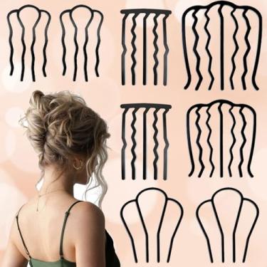 Imagem de 8 peças de pentes laterais de cabelo francês, pente torcido, clipe de garfo de metal, prendedor de cabelo com dentes para coque, em forma de U, ferramenta de cabelo para penteados vintage, acessórios
