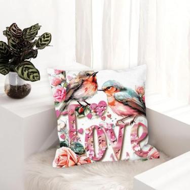 Imagem de Conjunto de 1 capa de almofada decorativa de pássaro, capa de almofada quadrada para sofá de dia dos namorados, capas de almofada de casa de fazenda ao ar livre para sofá, sala de estar, quarto