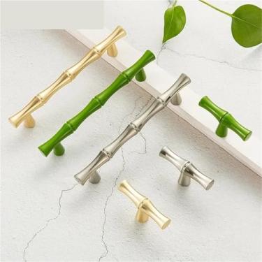 Imagem de HTNAFONI Puxadores de design de bambu puxadores e puxadores de armário de liga de zinco puxadores de porta dourados puxadores de cozinha puxadores de móveis ferragens de porta 1 peça (ouro 96 mm)