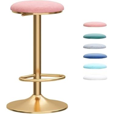 Imagem de Banqueta de bar ajustável banco de bar cadeira de balcão giratória nórdica com apoio para os pés e base almofadas redondas de flanela para cadeiras de cozinha pub café (Rosa)