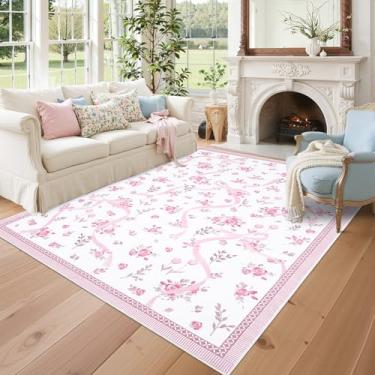 Imagem de GarveeHome Tapete de laço rosa e branco para sala de estar, tapetes rosa para quarto de meninas com pelo baixo macio, floral 20 x 25 cm para sala de jantar, berçário, sala de jogos, dormitório