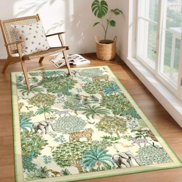 Imagem de GarveeHome Tapete com estampa de animais selvagens, 7,5 x 12,5 cm, lavável para sala de estar, tapete de floresta, antiderrapante, macio, resistente a manchas, para quarto de crianças, sala de jogos