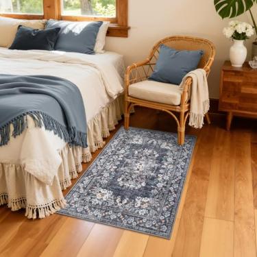 Imagem de GarveeHome Tapete vintage lavável 5 x 7 cm para corredor, tapete floral boêmio, botânico, pequeno, detalhes antiderrapantes, bordas baixas, tapetes de cozinha, tapetes de área de flores para banheiro