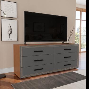 Imagem de Cômoda Valência 6 Gavetas Freijó Cinza Politorno Móveis