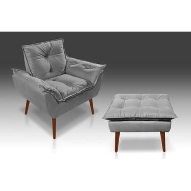 Imagem de Kit 01 Poltrona Opala + 01 Puf Opala Suede Cinza Claro -RV DECORA  - C