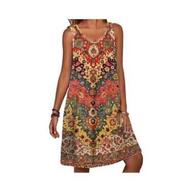 Imagem de Vestido Midi Floral De Verão Feminino Sem Mangas Decote Redondo a Linh