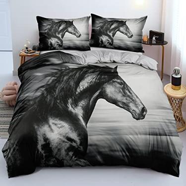 Imagem de Elnonthy Jogo de cama casal com estampa de animal - elegante conjunto de capa de edredom de cavalo preto, conjunto de cama de cavalo inclui capa de edredom e fronhas
