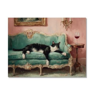 Imagem de Gato preto com Martini impressão artística bonito gato peculiar coquetel bar decoração moderna casa cozinha arte de parede pintura em tela pôster estética (SKU11,30,5x40.6 cm = (30x40 cm), sem moldura