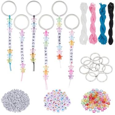 Imagem de PLIGREAT 774 peças, kit de chaveiros com contas de estrela, DIY, chaveiro, artesanato, contas de letras ajustáveis, porta-chaves, colorido, estrela, coração, contas, acrílico quadrado, contas do