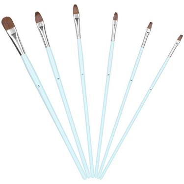 Imagem de Conjunto de pincéis de pintura Pincéis de artista de cabelo de lobo 6 peças azul cabo longo profissional óleo acrílico guache aquarela artesanato ferramentas de pintura facial (Pacote único número 6