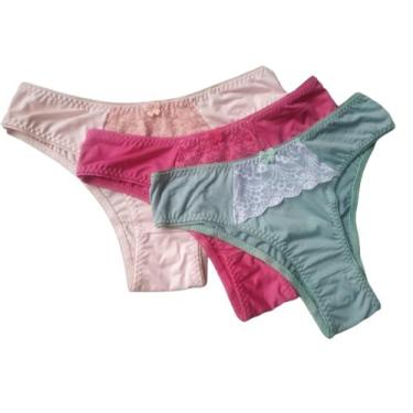 Imagem de Kit 7 Calcinhas Tanga Renda Conforto Lycra  Tangão Calcinha Algodão At