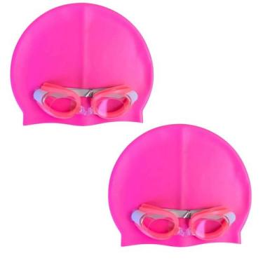 Imagem de 2 kit oculos e touca silicone natação infantil para menino e menina re