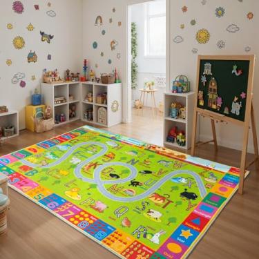 Imagem de Tapetes infantis para quarto de crianças, tapete educacional ABC para sala de aula, tapete antiderrapante lavável para sala de jogos para meninos e meninas, tapete de brincar de estrada de zoológico