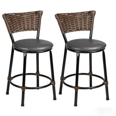 Imagem de Kit de 2 Banquetas Baixas de Junco Chocolate - Fibra Sintética, Ideal para Bar, Cozinha Americana e Espaços Residenciais, Design Prático e Versátil (Preto)