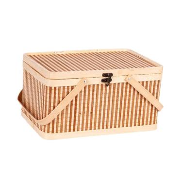 Imagem de IEUDNS Cesta de Bambu Trançada para, Porta-ovos, E Portátil, com Tampa E Alça, Ideal para Pão, Lanches, E Outros Itens de Cozinha, Marrom Claro, Tamanho real