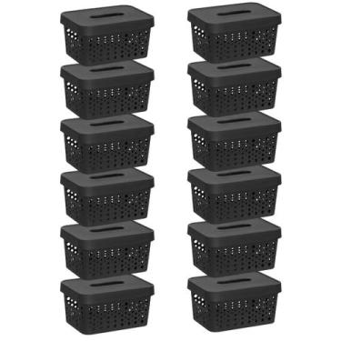 Imagem de Kit 12 Cestos Organizador Multiuso Armazenamento 2 Litros Com Tampa Ro