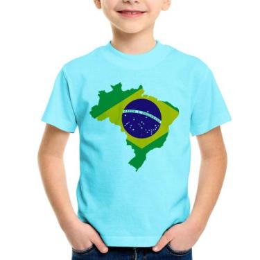 Imagem de Camiseta Infantil Bandeira Brasil Mapa - Foca na Moda, Azul Claro, 10