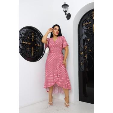 Imagem de Vestido longo envelope estampa bolinhas viscolinho manga curto - SP ST