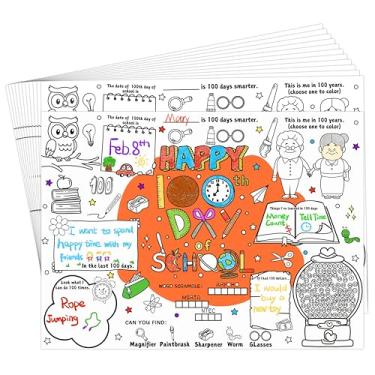 Imagem de Pôster descartável para colorir do 100º dia de escola para crianças, presentes de 100 dias, atividades escolares para sala de aula, tapetes de mesa de papel, decoração de quadro de avisos