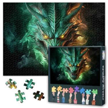 Imagem de Quebra-cabeças de dragão verde místico para adultos 1000 peças, quebra-cabeça de dragão chinês, quebra-cabeça adulto para adultos, jogos divertidos educativos ou brinquedos para amigos idosos 50 x 68