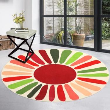 Imagem de COZYLOOM Tapete redondo de 90 cm para quarto de crianças, colorido, redondo, lavável, interior, antiderrapante, cobertura de chão, estampa do nascer do sol, tapete circular, berçário, boho, retrô,