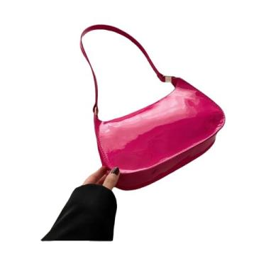 Imagem de Bolsa de mão pequena de couro elegante suave cor sólida bolsa de ombro feminina moderna luxuosa bolsa de ombro feminina (rosa vermelha)
