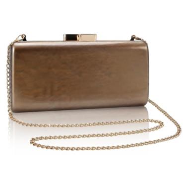 Imagem de Simcat Bolsa clutch de acrílico para mulheres, bolsa noturna de metal chique, bolsa clutch de mármore para noite com corrente para festa de formatura e casamento, Marrom, 8.47 x 1.57 x 4.13 inches