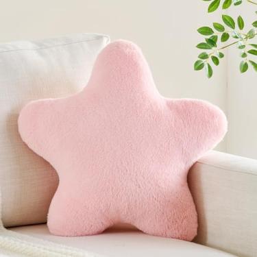 Imagem de CANGHI Almofada de estrela 39,9 cm rosa em forma de estrela decorativa para sofá-cama, almofadas de assento de pelúcia estética com pele de coelho sintética macia para sofá, quarto, sala de estar