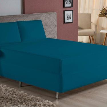 Imagem de Jogo De Cama Casal Nobre 3 Peças Luva De Box 55cm De Altura Malha 100% Algodão - Petróleo