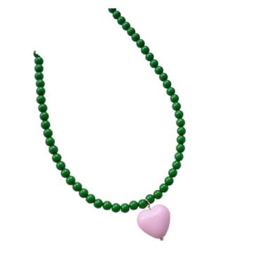 Imagem de Acessórios femininos simples, pingente em forma de coração, colar colorido de arco-íris, One Size, Acetato, Sem Pedra Preciosa