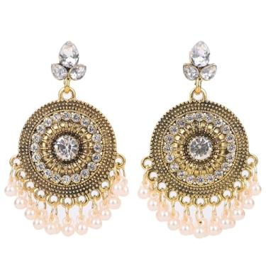 Imagem de fxmimior Brincos de pingente boêmio indiano Jhumki com pingente de candelabro boêmio, folha de cristal, jhumka, cigano, declaração, sino, miçanga, borla, brincos para mulheres, festas, festivais