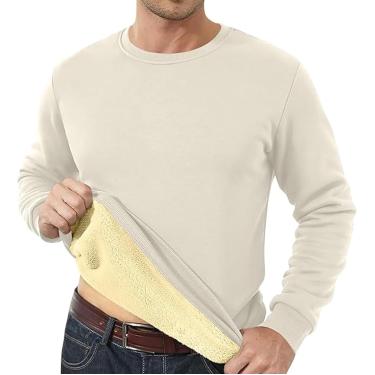 Imagem de Moletons Masculinos Forrados Com Fleece E Gola Redonda, Tops Forrados Com Sherpa Quente, Pulôver Térmico Básico De Inverno Com Fleece Grosso, Apricot, M