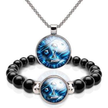 Imagem de HWING Presentes da Copa do Mundo de Futebol 2026, Conjunto de Colar e Pulseira de 2 Peças para Fãs de Futebol, Presentes Esportivos Inspiradores para Homens e Mulheres, Ideal para Dia de Jogo e