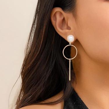 Imagem de Brincos de pérola simulados delicados para mulheres, acessórios de moda hipoalergênicos, brincos pendentes de ouro, Medium, Metal, Sem pedra preciosa