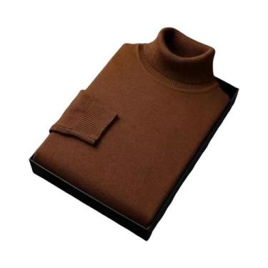 Imagem de Suéter Masculino De Gola Alta De Manga Longa Slim Fit Em Tricô, Pulôve