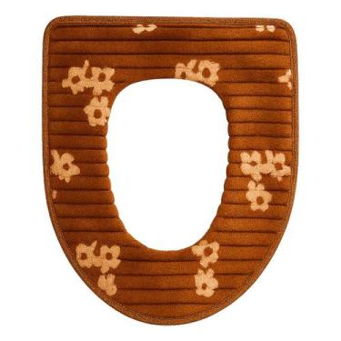 Imagem de Capa de Assento de Vaso Sanitário Floral Marrom Claro Fácil de Limpar 
