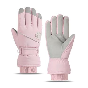 Imagem de Luvas femininas de esqui de inverno – Luvas térmicas impermeáveis para snowboard e motociclismo, design antiderrapante à prova de vento (rosa)