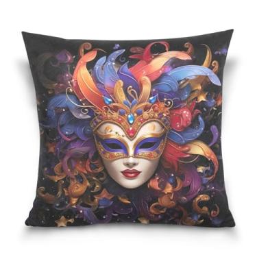 Imagem de ATTX Capas de almofada de máscara de carnaval 50 x 50 cm decorativas com zíper para sala de estar sofá-cama (356)
