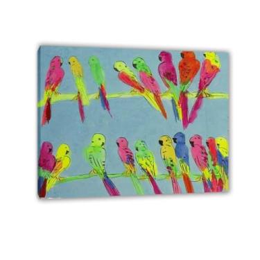 Imagem de Walasse Ting Impressão de arte em tela Muitos papagaios galo famosa reprodução de pintura feminina floral colorida grande decoração de parede para quarto moldura de 80 x 60 cm (31 x 24 polegadas)