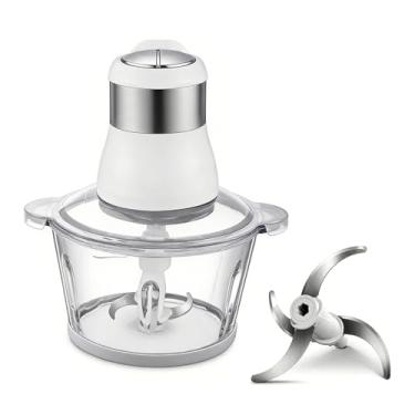 Imagem de Processador elétrico de alimentos, moedor de carne de 2 velocidades com 8 xícaras/tigela de vidro de 2 L e 2 conjuntos de lâminas
